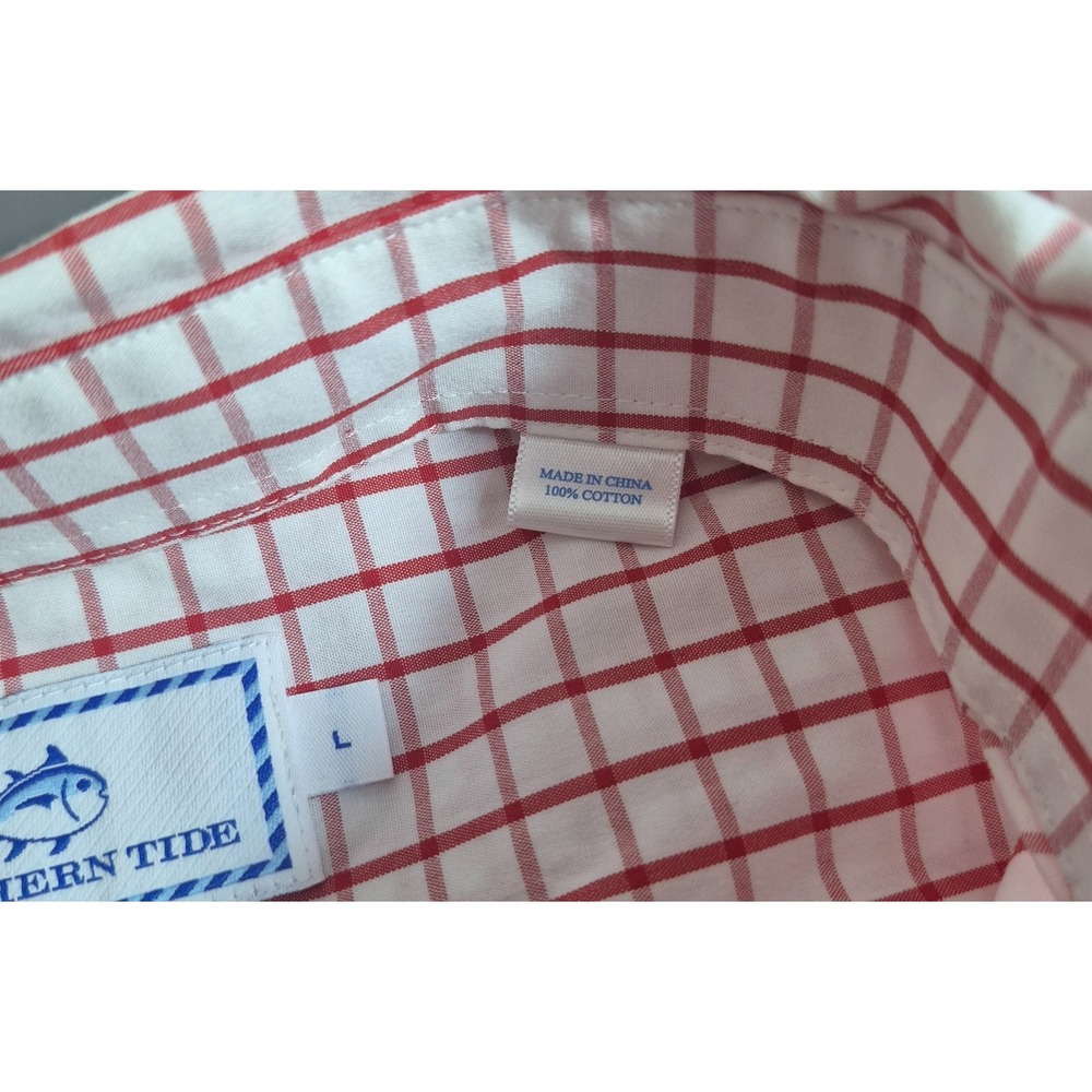 Southern Tide Mens UGA Georgia Bulldogs Button-Up Shirt Large Red White Check - Picture 5 of 5